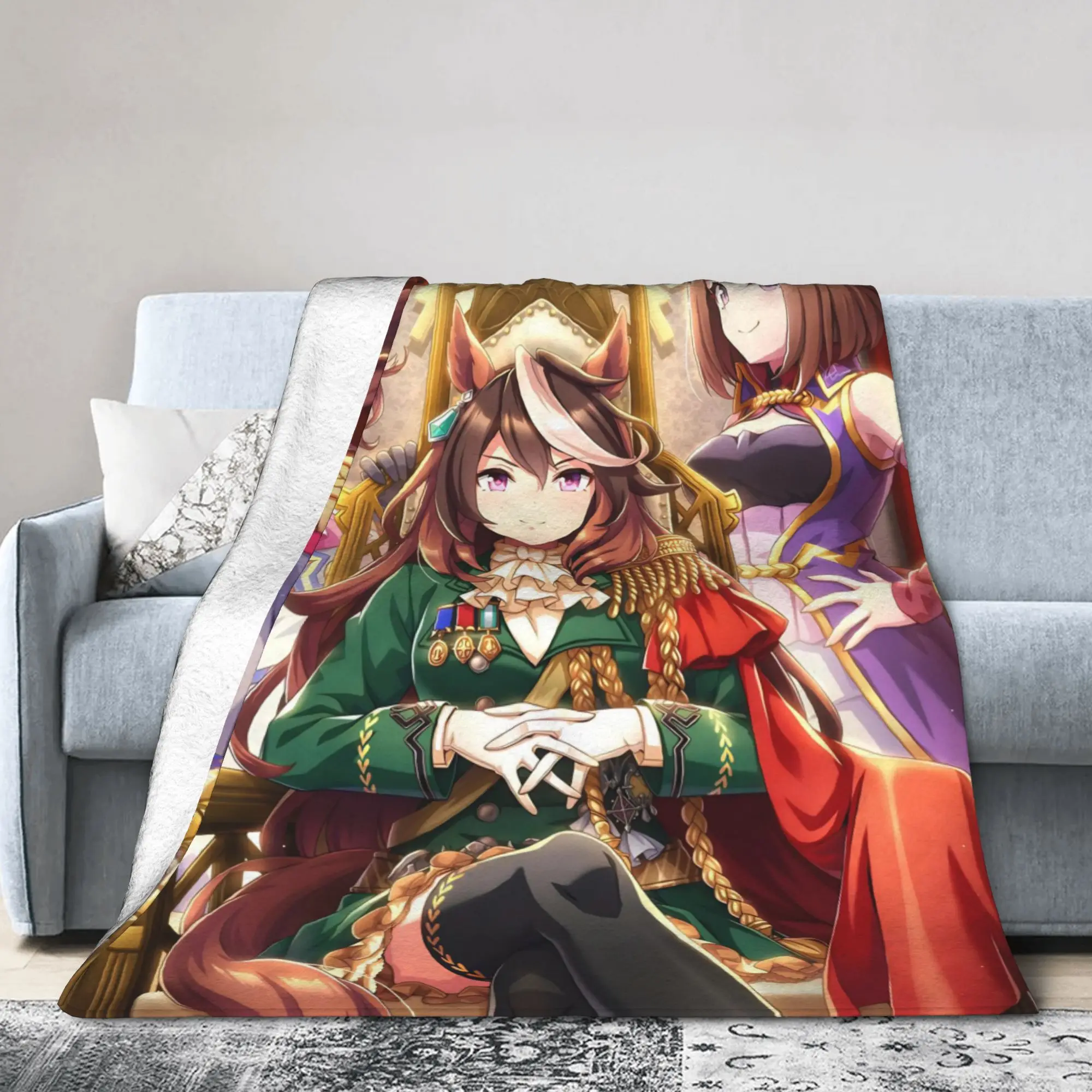 Uma Musume Pretty Derby Knitted Blanket Fleece Tokai Teio Lightweight Thin Throw Blankets for Home Couch Bedroom Quilt