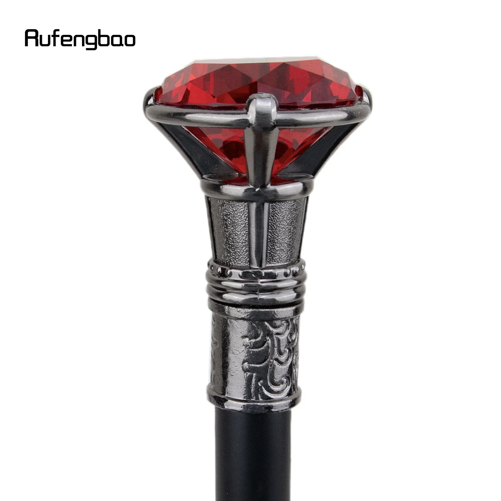 Canne de Marche Argentée Type Diamant Rouge, Bâton Décoratif à la Mode, Bouton de Cosplay Élégant pour Gentleman, Crosier 93cm