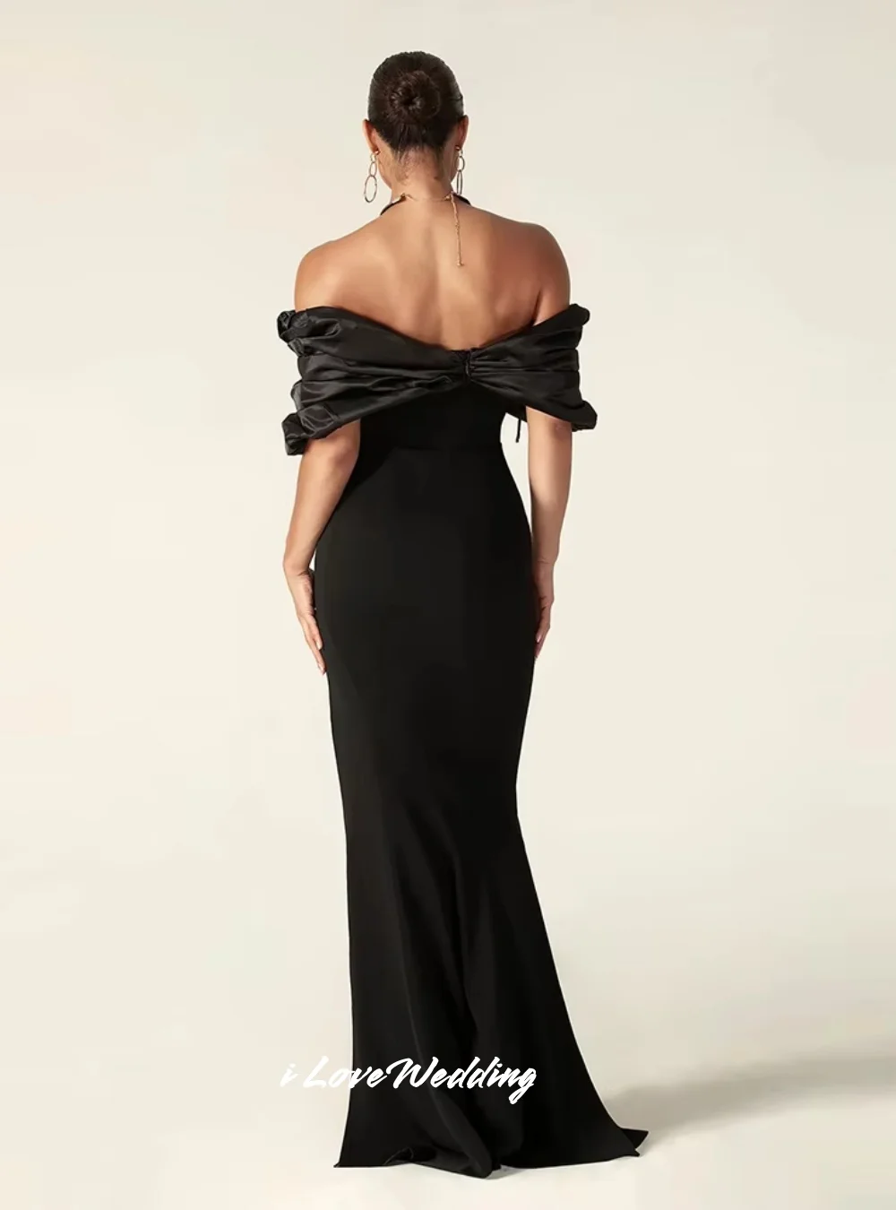 Black Off Shoulder Cocktail Dress 2025 Backless Pleat Mermaid Back Zipper Side Split Floor-Length Wedding Party Dress Customized image 4