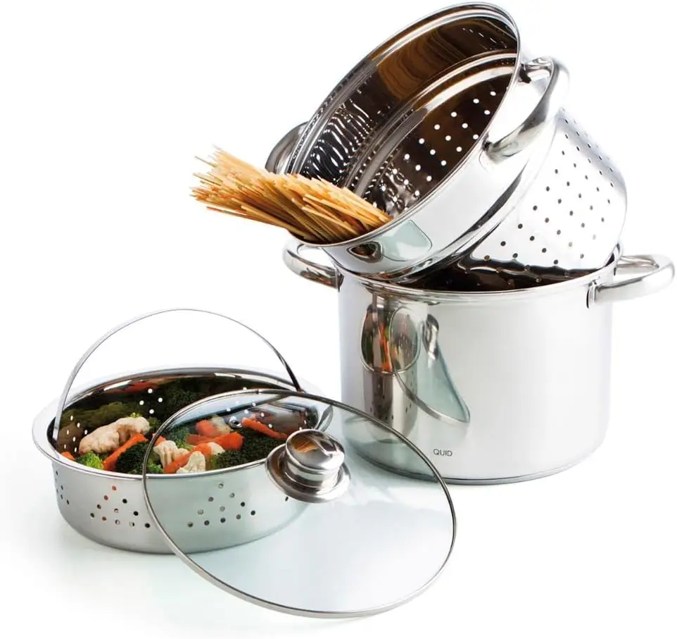 

Pasta Pots 4 Piece 8 Quart Multipots Stock Pot Stainless Steel Pasta Spaghetti Steamer with Strainer
