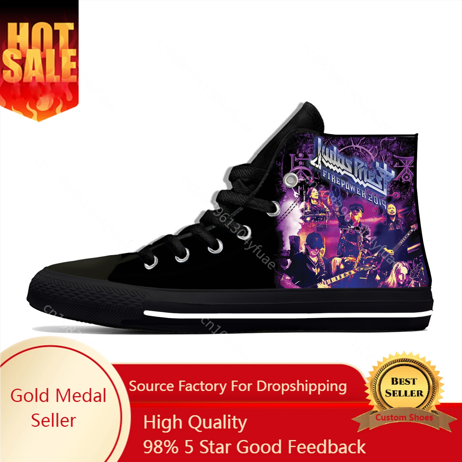 

Hot Summer Judas Priest Rock Band Metal Novelty Design High Top Canvas Shoes Men Women Casual Sneakers Classic Board Shoes