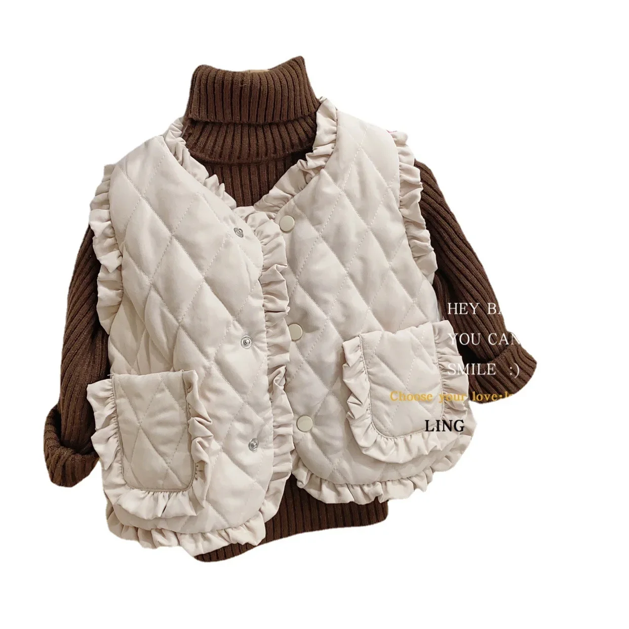 Girls\' Autumn Winter Vest 1-6Y Baby Thickened Warm Clothes Children Wear Lace Outside Vest Children\'s Warm Waistcoat Plush Coat