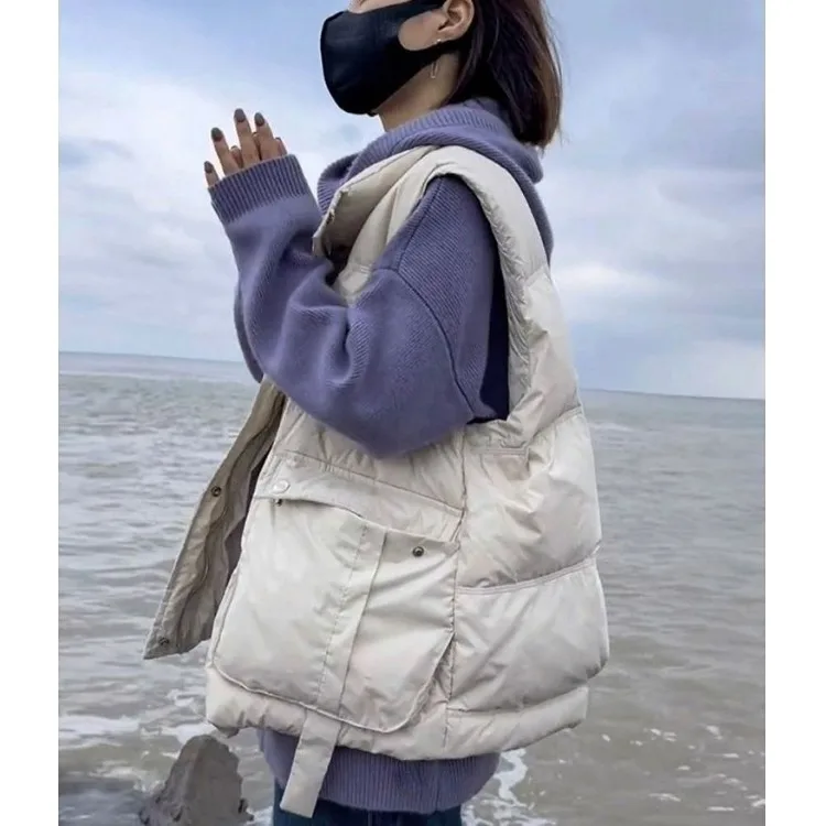 

Women's Faionable down Cotton Vest Loose Fit Stand Collar Jaet 2025 Autumn Winter New Sle Versatile Korean Version