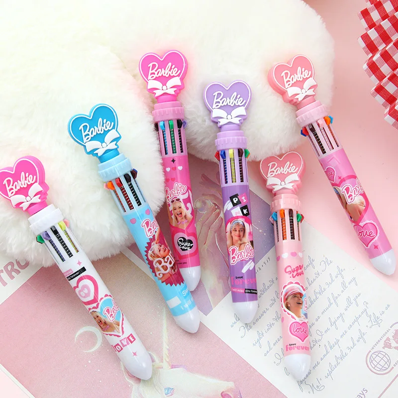 

24Pcs Kawaii Barbie 10-Color Retractable Ballpoint Pen Anime Cartoon Students Multi-Color Press Pen Stationery Supplies Gift Toy