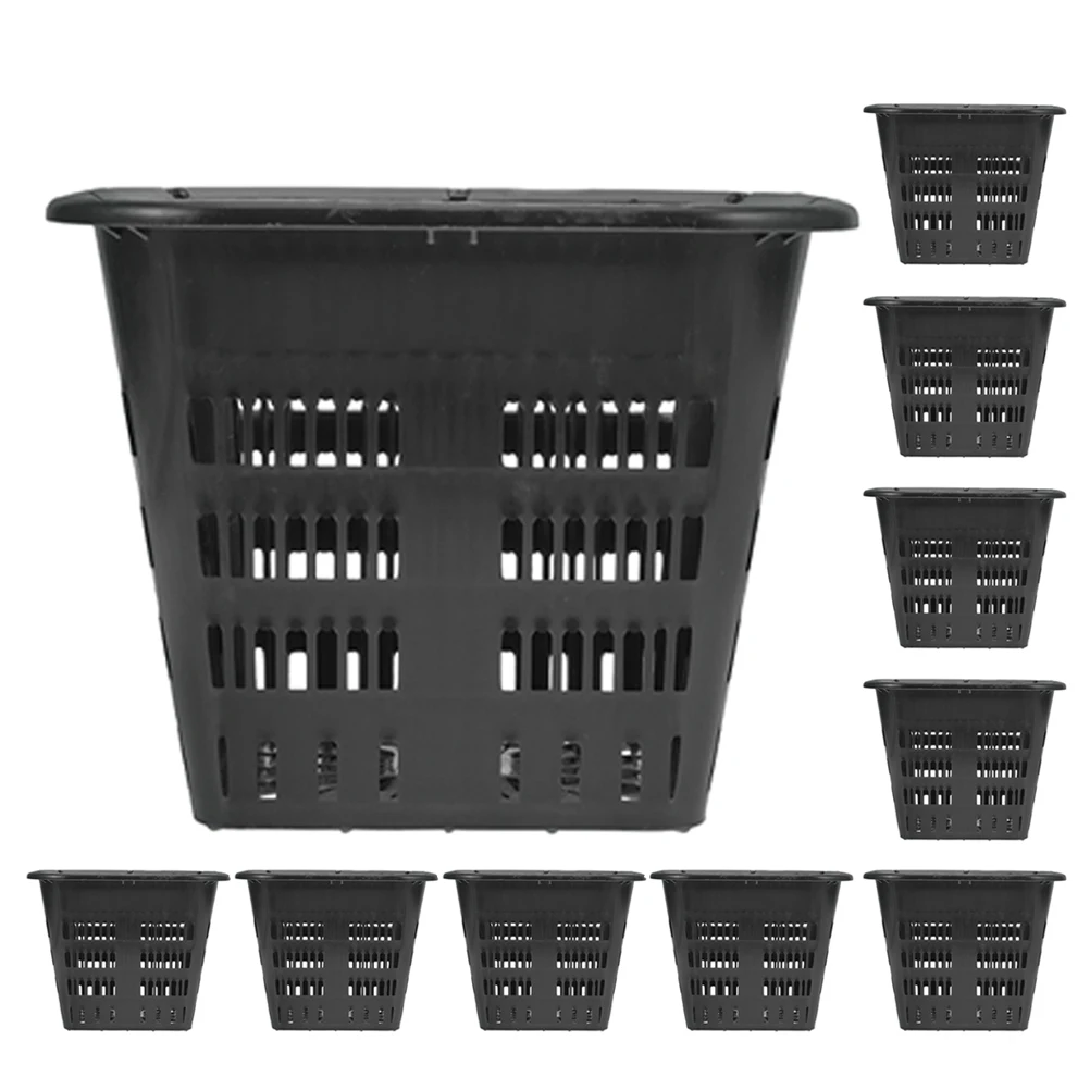 

10pcs Black Plastic Planting Baskets Hydroponic Grow Supplies Net Pots Aquatic Plant Containers Balcony Garden Terrace