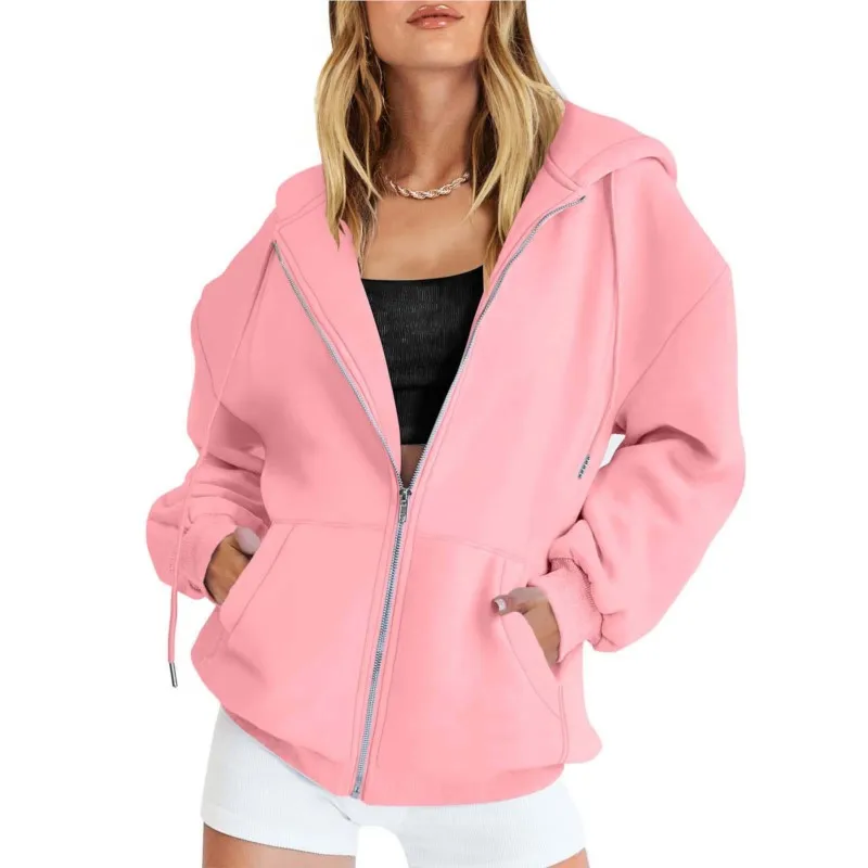 

Cardigan Spring And Autumn New Style Meat Cover Fleece Casual Fashionable Solid Color Pocket Zipper Sweatshirt Women