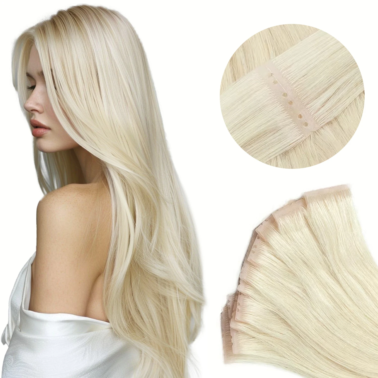 Invisible Twin Tabs PU Skin Hair Weft  With Holes Human Hair Extensions Micro Beads Natural Machine Remy Injected Hair Weft