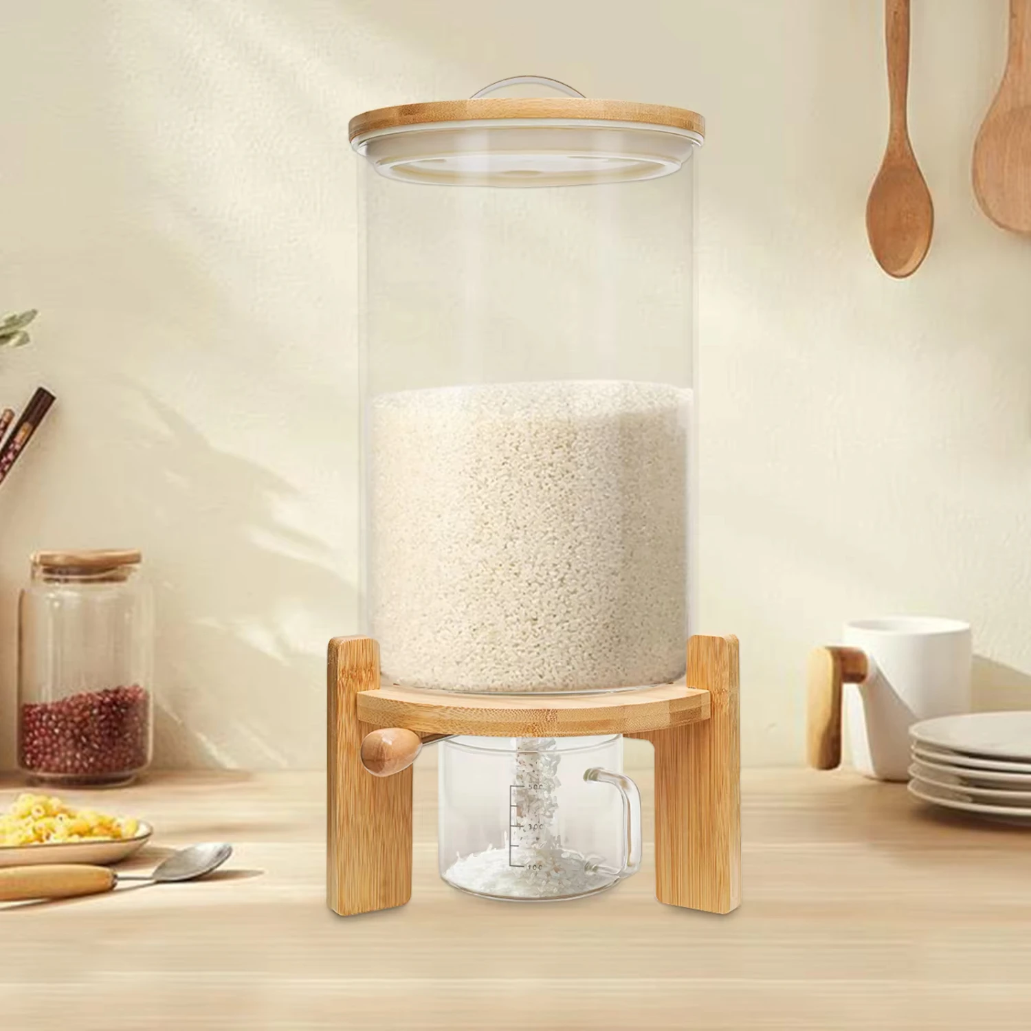 

New Flour And Cereal Container 5L/7.5L Rice Dispenser Creative Glass Food Storge Kitchen Organization And Pantry Store Airtight