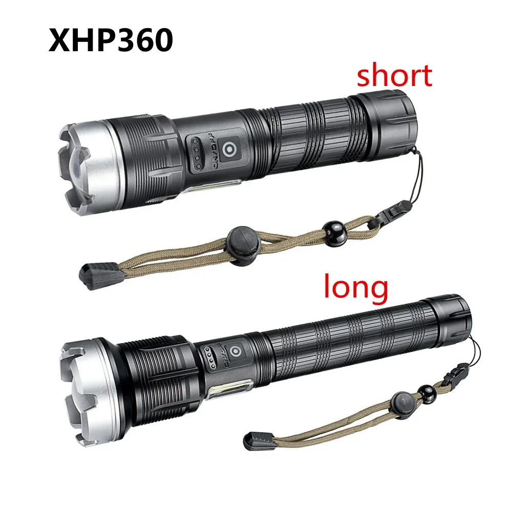 8000000LM XHP360+COB Powerful LED Flashlight Aluminum Torch With USB Charging Long Range Camping Zoom Lanterns