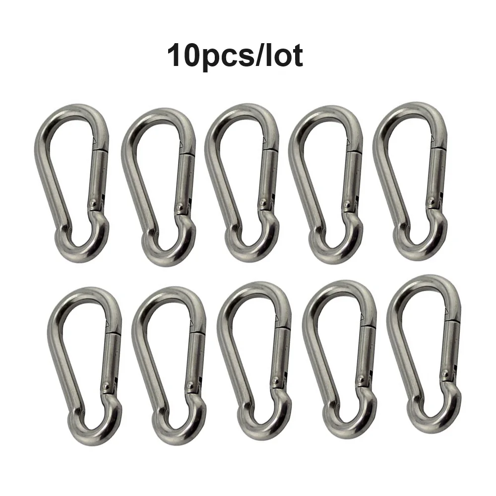 10 Pieces Silver Carabiner Hook Marine Stainless Steel 50mm 60mm 70mm 80mm Length Large Heavy Duty Stainles Carabiner