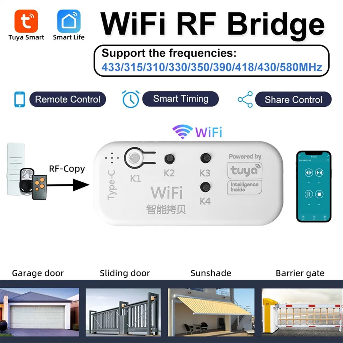 أعلى تويا 433 ميجا هرتز RF الناسخ باب المرآب ناسخ ريموت كنترول للباب الكهربائي المتداول ستارة الباب المظلة ظلة #2