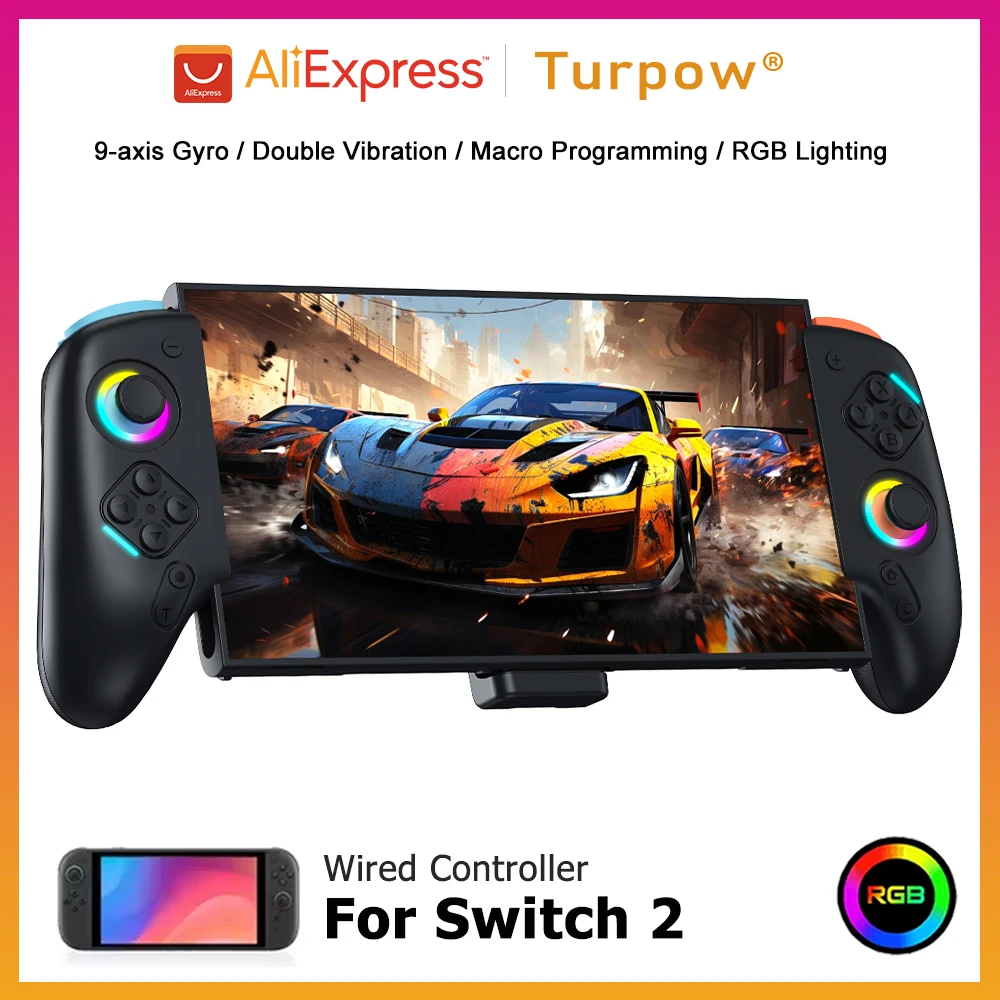 RGB Für Nintendo Switch 2 Controller Kabelgebundener Joy-Controller 9-Achsen-Gyrosensor Joypad Turbo Programmierbares Gamepad Joystick