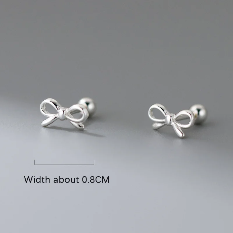 WANTME 925 Sterling Silver Romantic Bow Screw Bead Piercing Stud Earrings for Women Fashion Simple Cute Girls Party Jewelry Gift