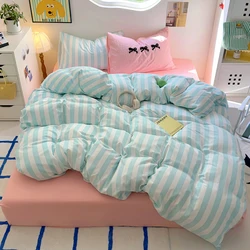 Ins Stripe Bedding Set with Pillowcase bed sheet Single Full Size Bed Linen Duvet Cover Set Queen/King Double Comforter Cover