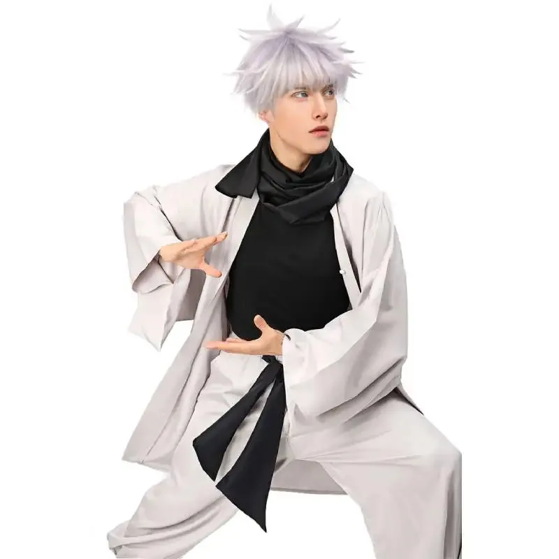 WENAM trajes para adultos Japón Comic-Con ropa de Carnaval Cosplay Haori Kimono chaqueta hombres con bufanda disfraz Satoru mj: 3