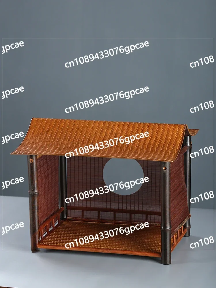 Chinese-style Bamboo Woven Cup Drying Rack Roller Shutter Eaves Tea Shed Desktop Bogu Rack Tea Set Tea Cup Display Storage Rack