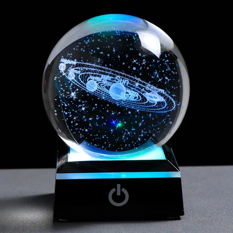 3D Crystal Ball Crystal Planet Laser Engraved Solar System Globe Astronomy Gift Birthday Gift Glass Sphere Home Decoration