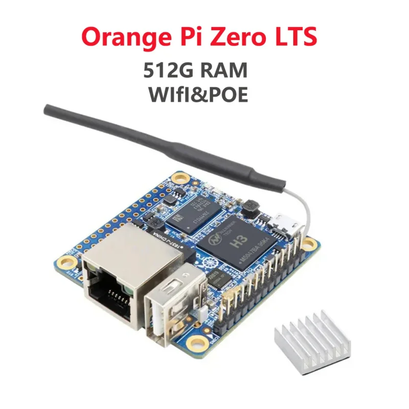 

Orange Pi Zero LTS 512MB RAM H3 Quad-Core with WiFi Antenna PoE OTG SPi Falsh Optional Heatsink Power Supply for OPI Zero LTS