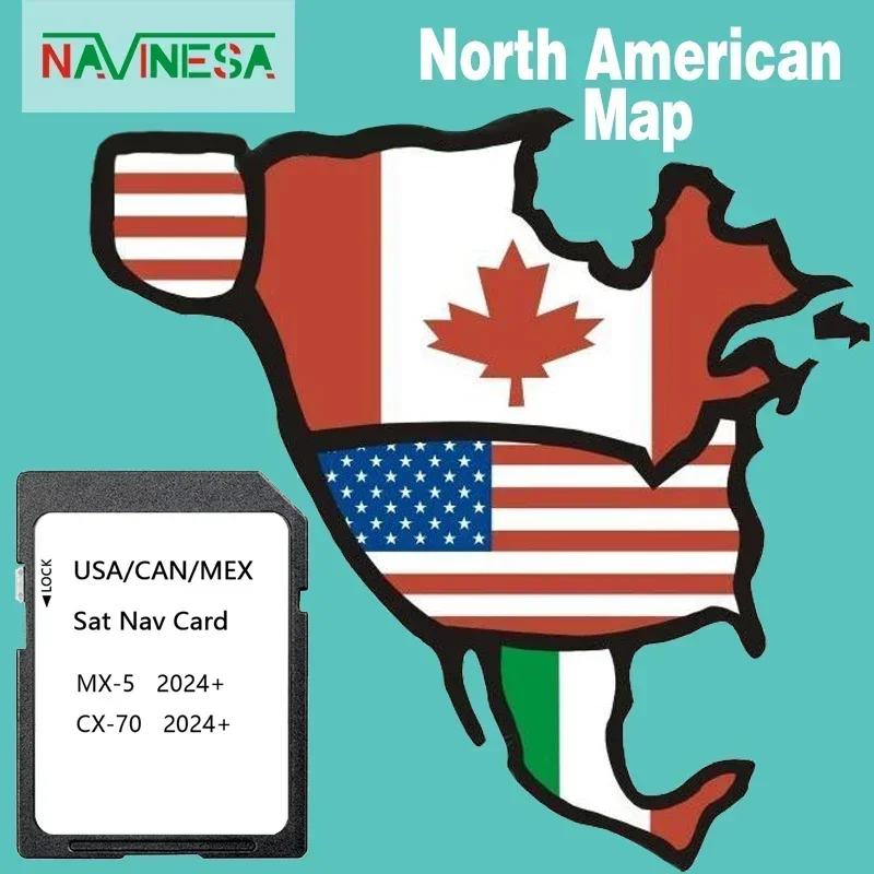 Tarjeta SD de actualización de mapas de Norteamérica 2024 para Mazda CX70 MX5, navegador GPS para vehículos 2024+, tarjeta de memoria de 16 GB, accesorios
