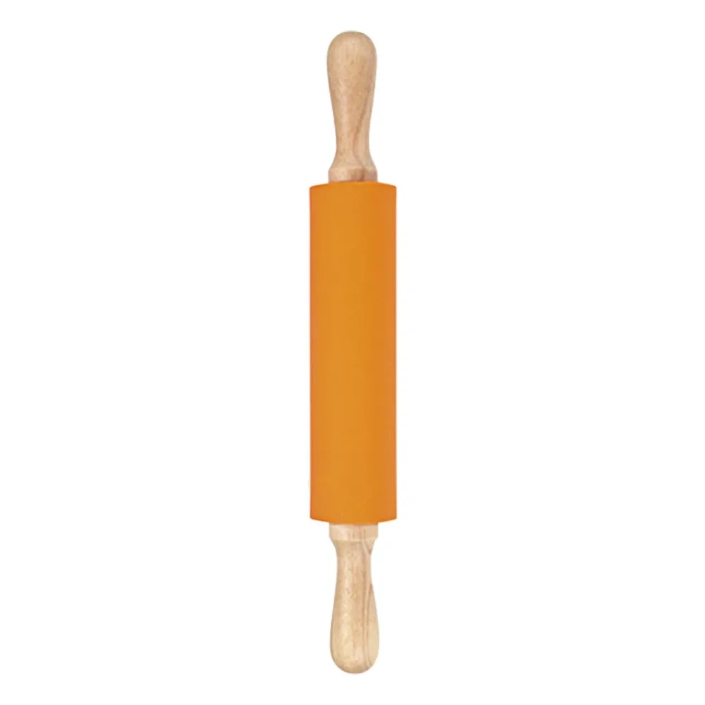 Solid Wooden Handle Silicone Rolling Pin Rotatable Handle Easy To Clean Mini Rolling Pin Non Stick Surface Non Stick Rolling Pin