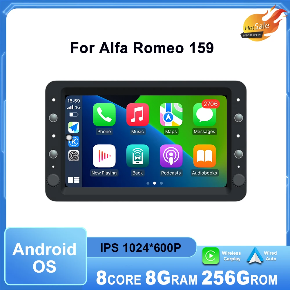 Android OS Intelligent Car Multimedia Player Touch Screen for Alfa Romeo 159 Wireless Carplay GPS Navigation DSP Stereo WiFi BT