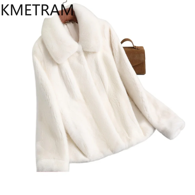 

KMETRAM 100% Natural Mink Fur Woman Clothing White Short Real Fur Coat Elegant Simple Winter New in Jackets 2025 шуба женская