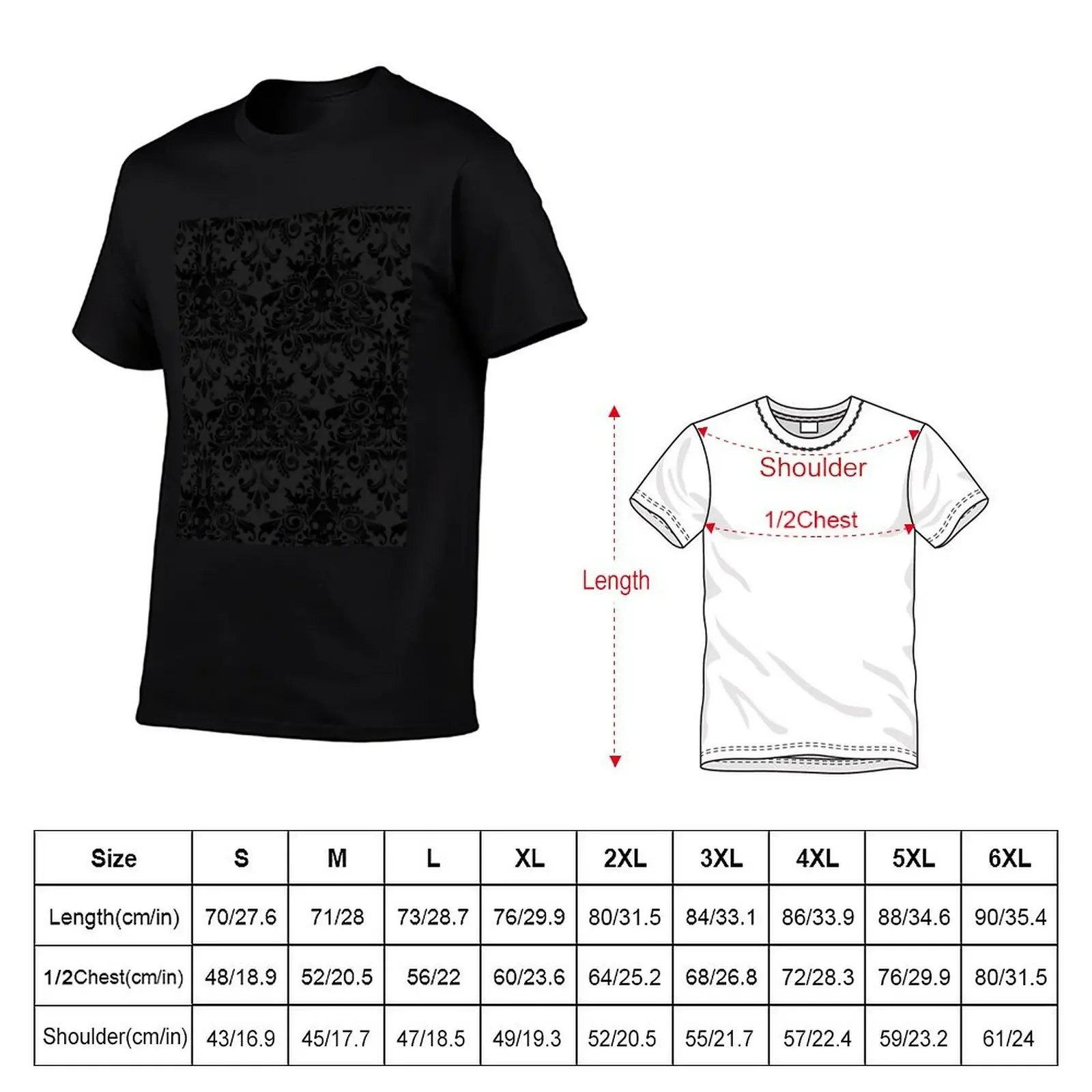 Skull Damask Pattern - Grey T-Shirt graphic t shirt vintage tees vintage anime shirt boys whites men tshirt