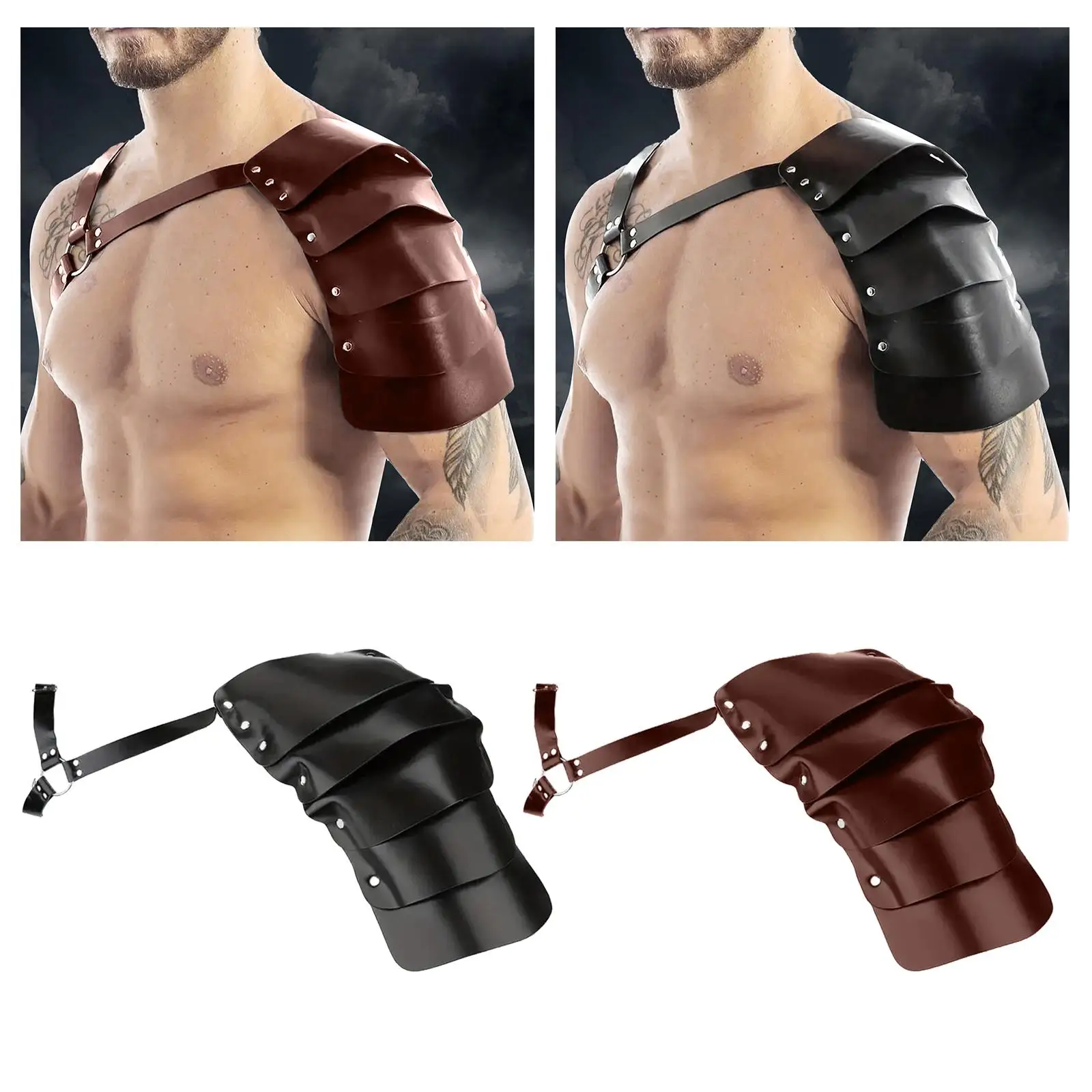 Single Shoulder Pauldron PU Leather Knight Props Pirate Shoulder Arm Buckles for Role Playing Carnivals Shows Halloween Costumes