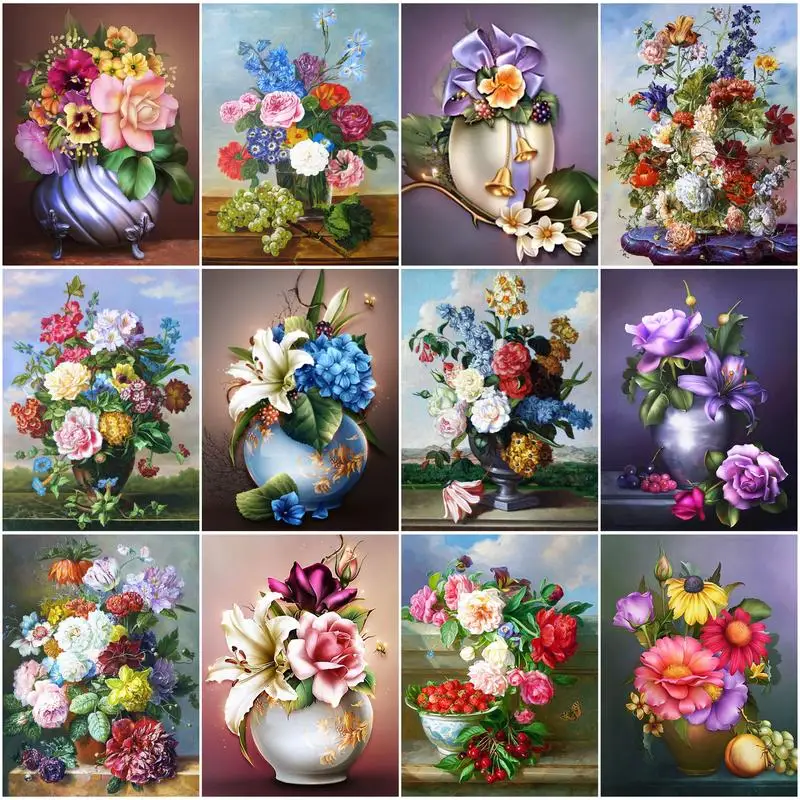 Oil Painting New Arrivals Colorful Flower Diamond Embroidery Cross Stitch Rhinestones Full Mosaic Home Decor