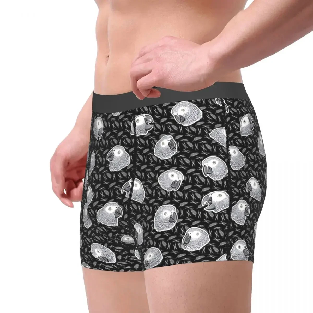 African Grey Parrots Pattern (Black) Underpants Breathbale Panties Male Underwear Print Shorts Boxer Briefs