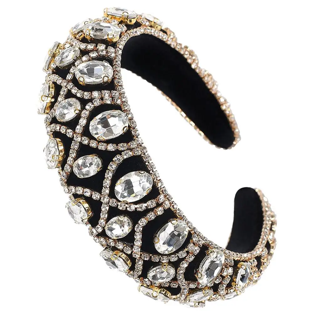 

Rhinestone Hairband Women Crown Golden Rhinestones Bride Hair Accessory Elegant Headband Comfortable Party Daily Use High Class