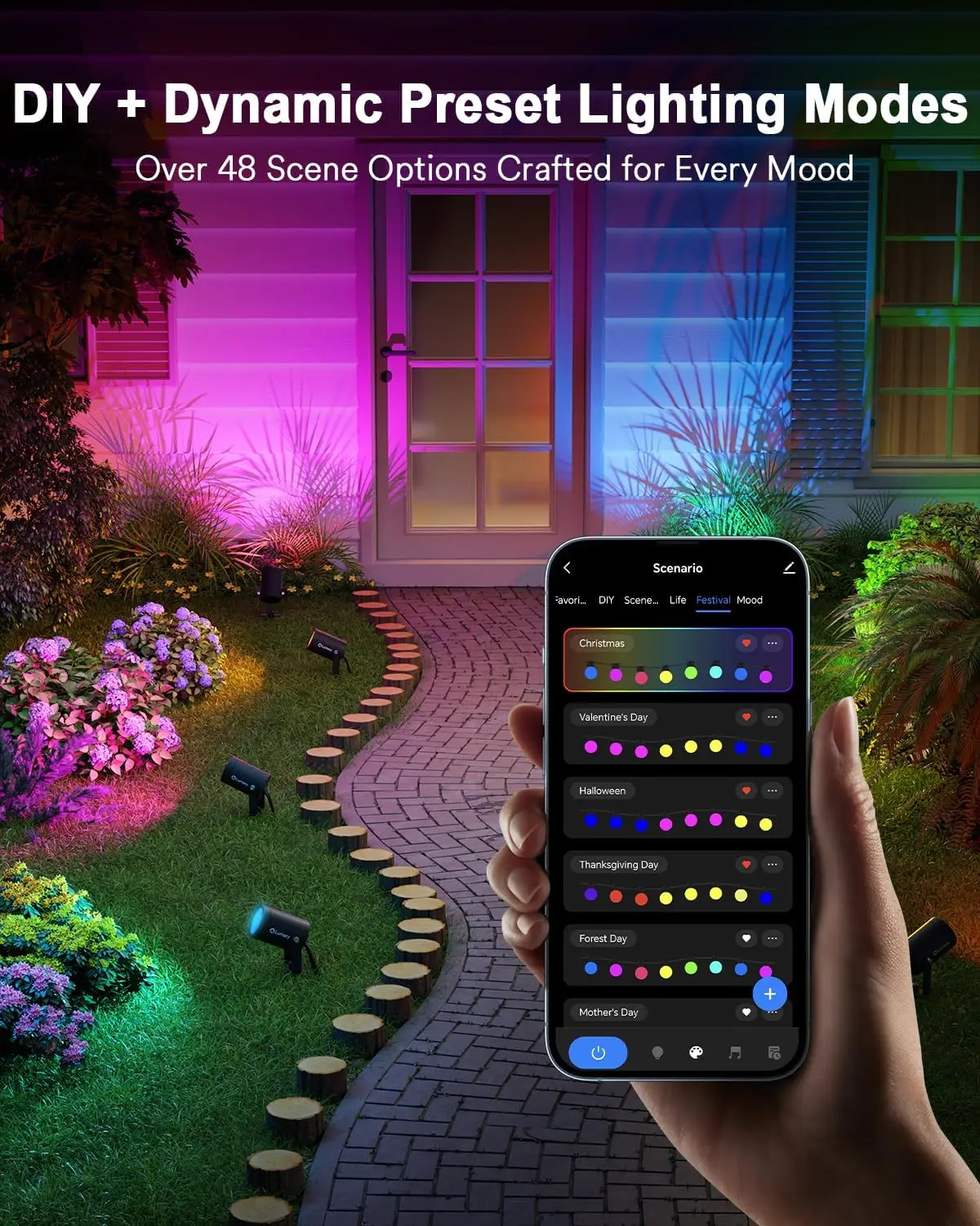 스마트 색상변경 야외 스포트라이트, 6개입 IP65 방수, 각각 500루멘, 정원용 앱/음성/리모컨 제어