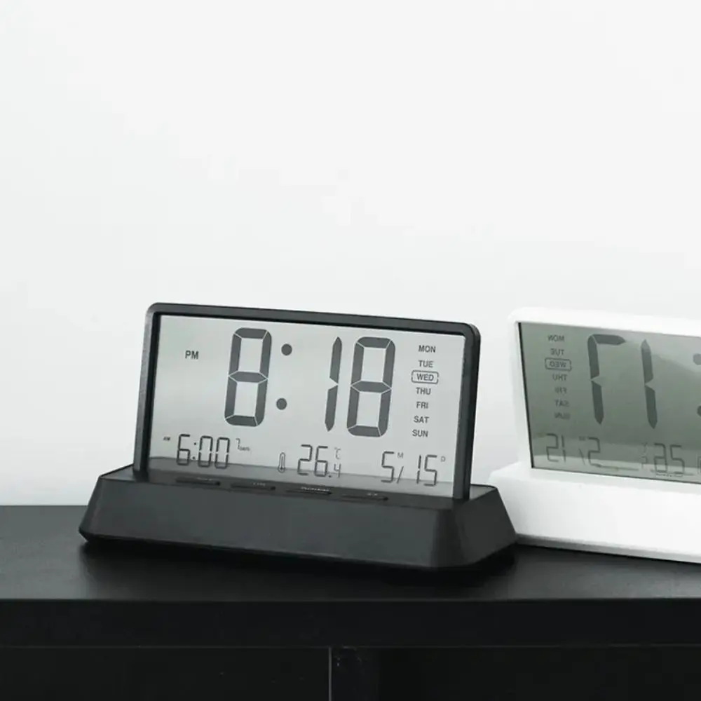 LCD Digital Transparent Alarm Clock 12/24H Temperature Date Week Display Table Clock Batteries Powered Electronic Desktop Clock