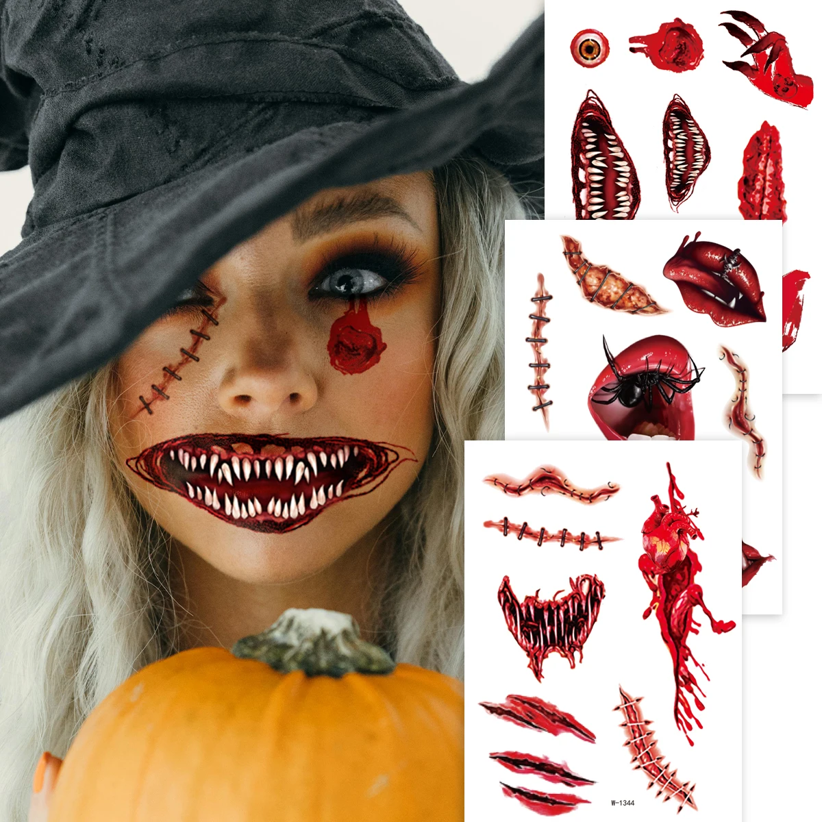 

3 шт., временная татуировка на Хэллоуин, наклейка, ужас, шрам, зуб, водостойкая татуировка, наклейка для мужчин и женщин, боди-арт, поддельная татуировка