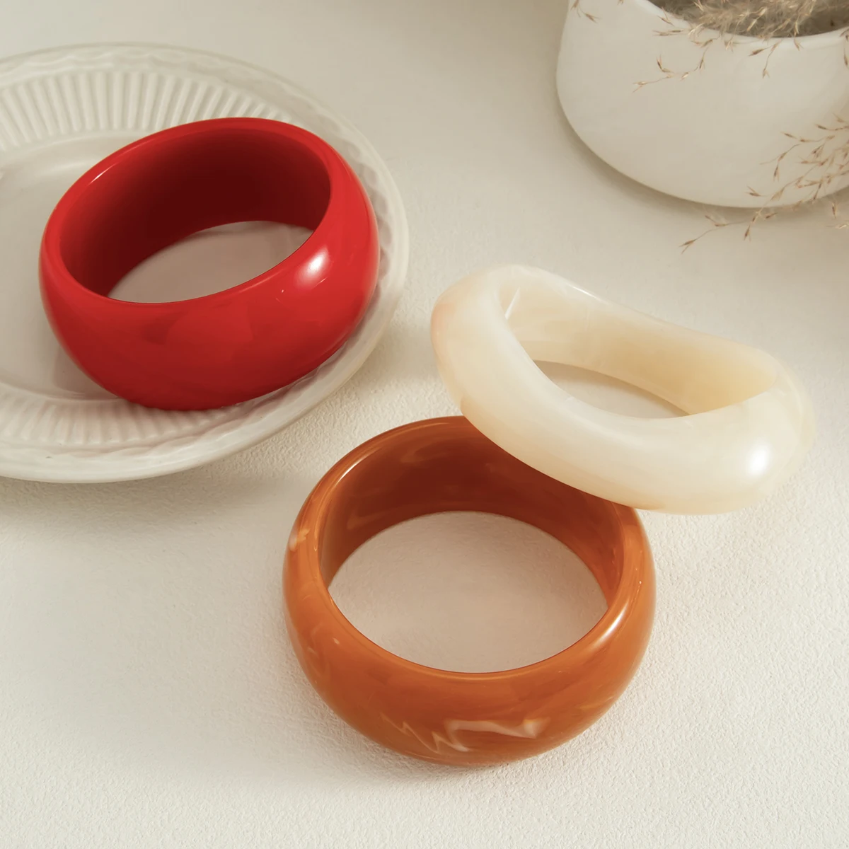 Ingemark 3-teiliges Set Vintage Dicke Acryl-Armbänder für Frauen, Böhmische Stapelbare Bunte Harz-Armreifen, Schmuckgeschenke – Detail 11