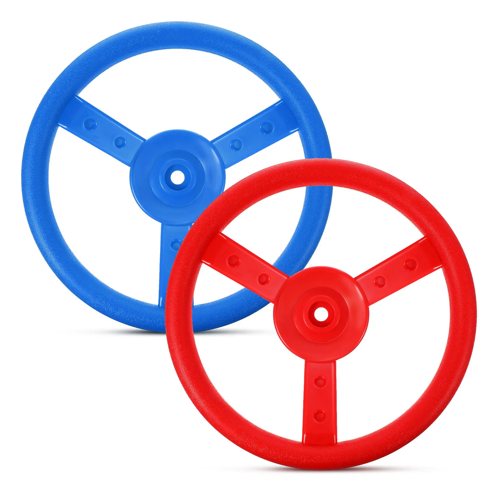 

2Pcs Kids Plastic Steering Wheel Pretend Driving Accessory Comfortable Rounded Grip Strong Pe Build Vibrant Color Options Simple