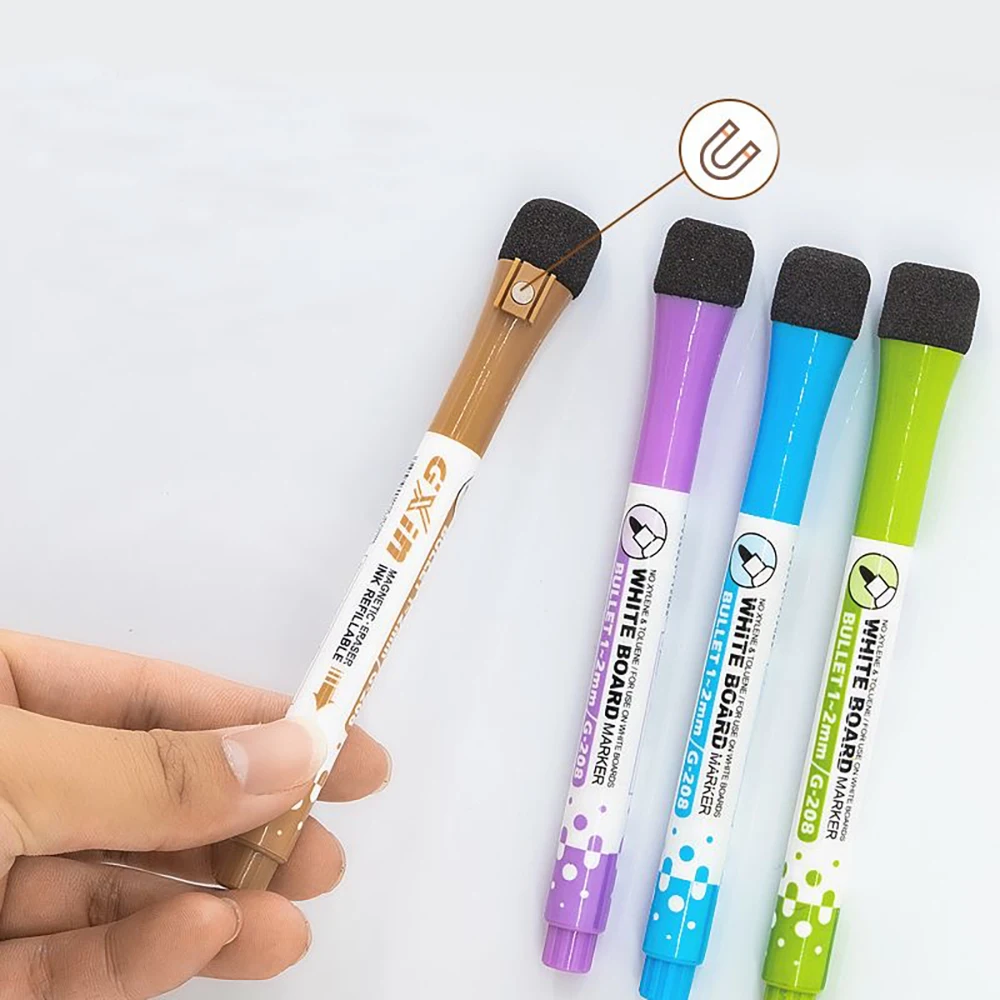 8pcs Colors School Classroom Whiteboard Pen Dry White Board Markers Built In Eraser Student Children's Drawing Pen Stationery