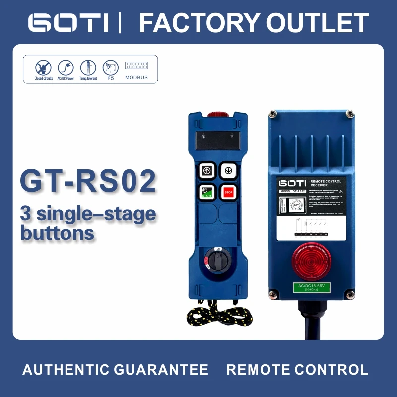 

GT-RS02 Industrial Wireless Crane Hoist Remote Control 3 Single-speed Channel Switch GOTI 12V18-65V65-440V AC/DC Replace F21-2S