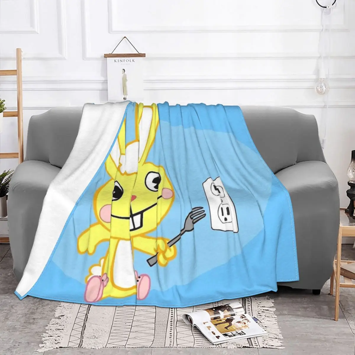 Electric Shock Happy Tree Friends Blanket Plush All Season Breathable Thin Throw Blankets For Bedding Plush Thin Quilt