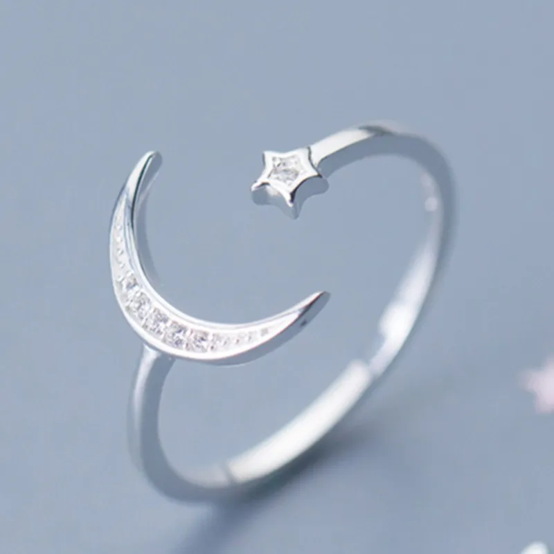 Korean Star Moon Love Phalanx Cubic Zirconia Silver Color Adjustable Index Finger Rings For Women Bling Fashion Jewelry