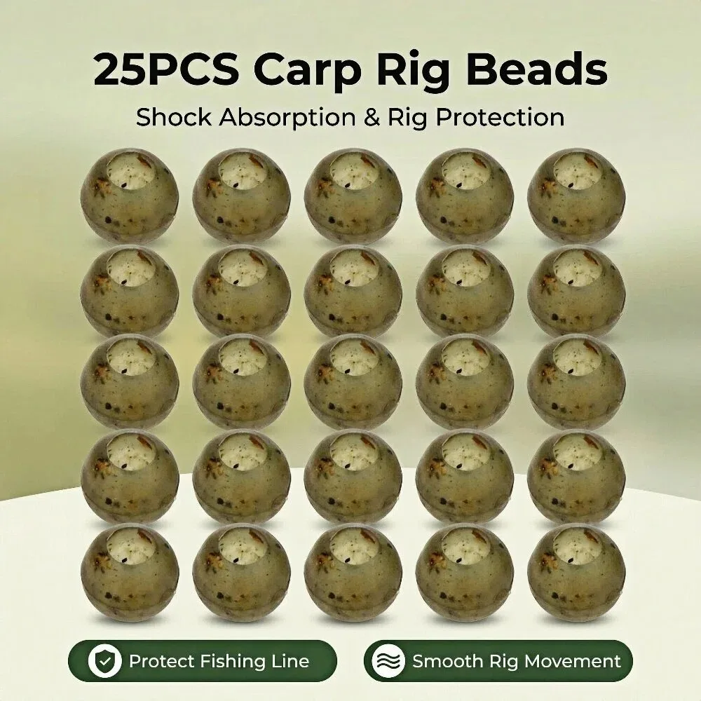 Hirisi 25pcs Carp Fishing Rubber Shock Beads Green Soft Rig Beads Fishing Terminal Tackle AH016 Fishing Accessories