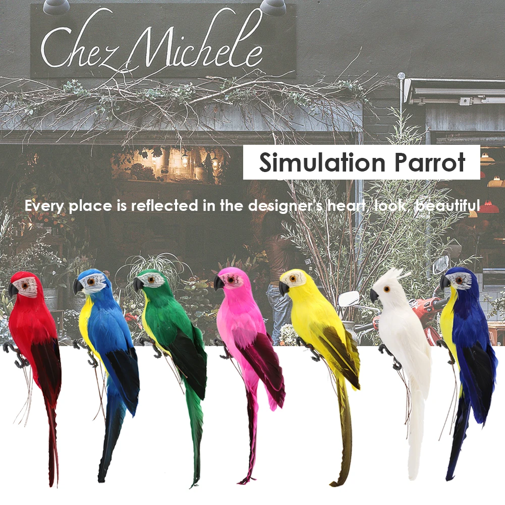 28cm Handmade Simulation Parrot Creative Foam Feather Bird Home Garden Ornament Imitation Bird Model for Party Decor Accessories