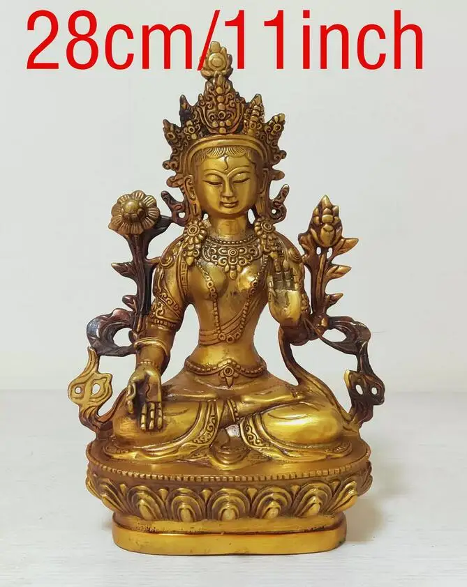 

11" Gilt Bronze Buddha White tara Statue Antique Temple God Bodhisattva Buddhism