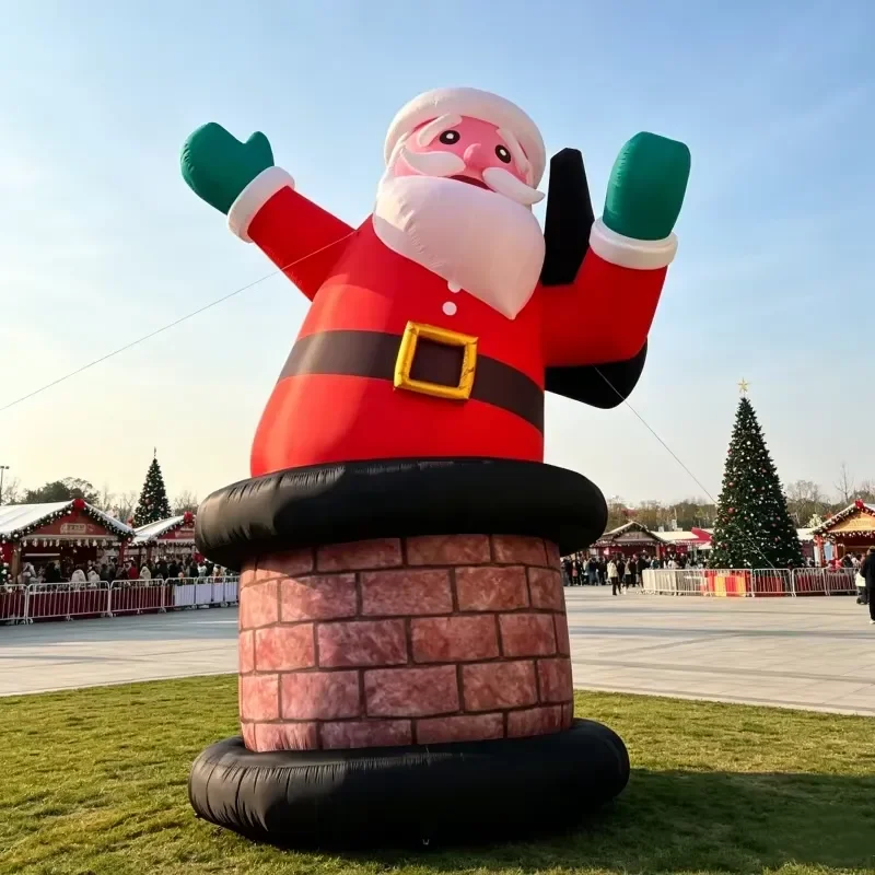 Portable Durable PVC Tarpaulin Inflatable Chimney Santa Figure Customizable Advertising Model Xmas Display Prop 12ft