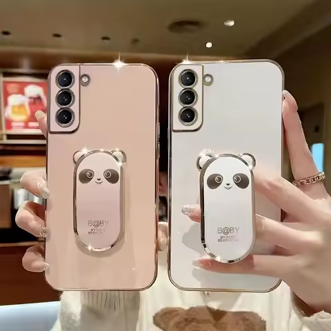 Electroplated Panda Stand Case For Samsung S22 Ultra S23 S21 Plus S21 FE Case Cover For Galaxy S 21 S22 S20 FE Note 20 10 Shell