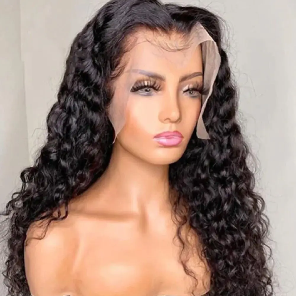 Natural Black Soft Long 26inch Kinky Curly 180Density Lace Front Wig For Black Women Babyhair Preplucked Heat Resistant  Daily