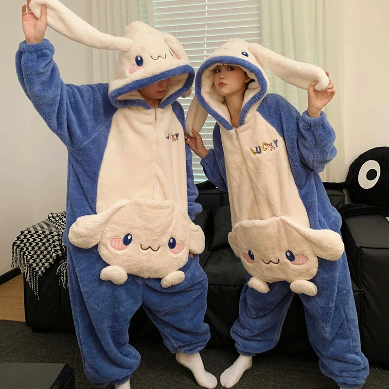 Kigurumis Rabbit Winter Women Pijama Onesie Men Sleepwear Jumpsuit Soft Warm Thicken Hooded Pyjamas Homewear Anime Loungewear