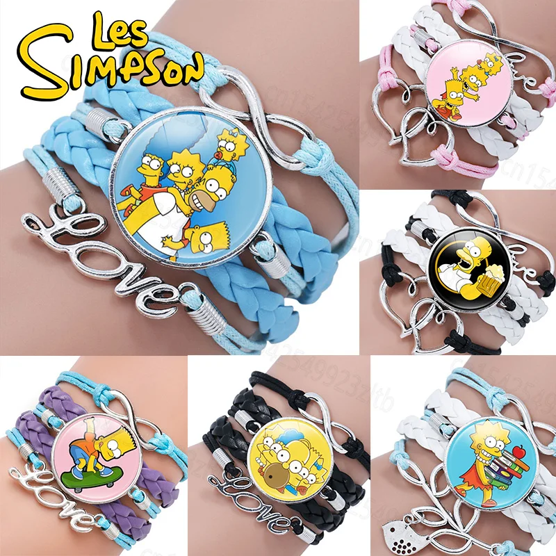 Disney Anime The Simpson Braided Rope Leather Bracelet Cute Adjustable Chain Bracelets  Fashion Kid Toy Jewelry Christmas Gifts