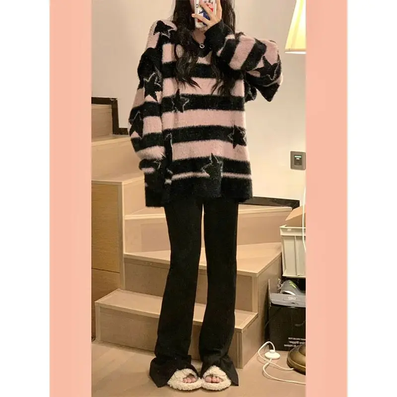 Pullover sweater autumn and winter design sense removable sweater female student Korean loose soft waxy sweater pullover top