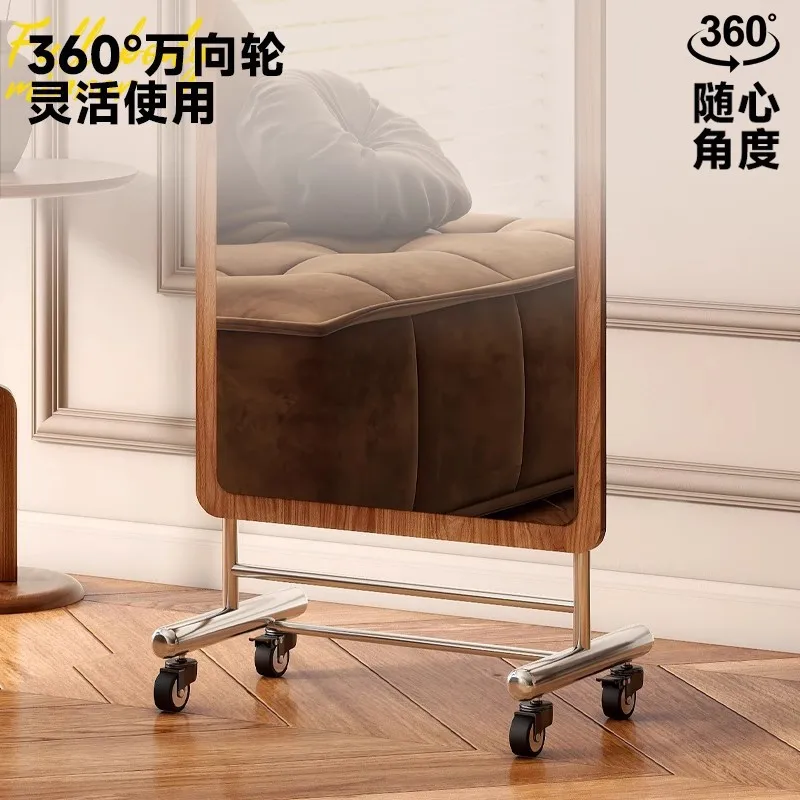 Medieval full body mirror floor mirror household bedroom movable pulley full-length mirror stainless